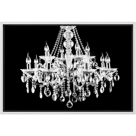 wall26 Framed Canvas Print Wall Art Black & White Chandelier Silhouette Decorative Lights Digital Art Modern Art Chic Relax/Calm Multicolor for Living Room, Bedroom, Office - 24"x36" Wh