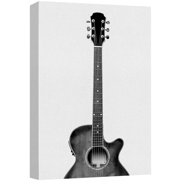 wall26 Framed Canvas Print Wall Art Black & White Country Style Guitar Music Instruments Photography Realism Bohemian Scenic Relax/Calm Dark for Living Room, Bedroom, Office - 12"x18"