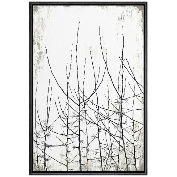 wall26 Framed Canvas Print Wall Art Black & White Forest Trees with Grunge Background Floral Nature Illustrations Modern Art Rustic Dramatic for Living Room, Bedroom, Office - 16"x24" B