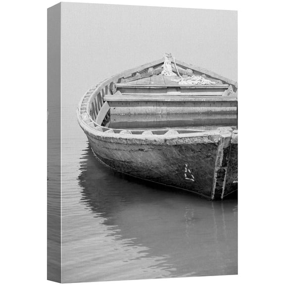 wall26 Framed Canvas Print Wall Art Black &amp; White Old Fishing Boat Nature Transportation Photography Realism Tropical Scenic Relax/Calm Dark for Living Room, Bedroom, Office - 16"x24"