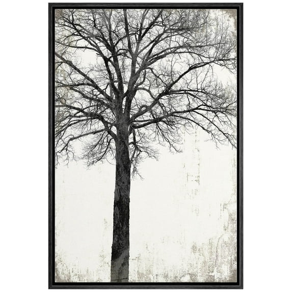 wall26 Framed Canvas Print Wall Art Black & White Tree with Grunge Background Floral Nature Illustrations Modern Art Rustic Dramatic for Living Room, Bedroom, Office - 16"x24" Black