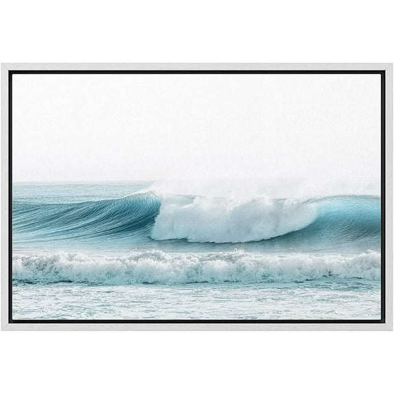 wall26 Framed Canvas Print Wall Art Blue Ocean Wave on Washed Out Beach Nature Wilderness Photography Modern Nautical Scenic Colorful Multicolor for Living Room, Bedroom, Office - 24"x36" W
