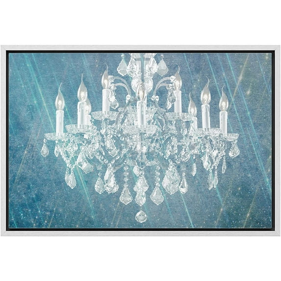 wall26 Framed Canvas Print Wall Art Blue Past Paint White Crystal Chandelier Decorative Lights Digital Art Realism Contemporary Chic Relax/Calm for Living Room, Bedroom, Office - 24"x36" Wh