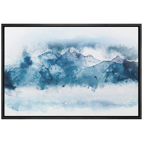 wall26 Framed Canvas Print Wall Art Blue Snow Winter Pastel Mountain Forest Nature Wilderness Illustrations Modern Art Decorative Rustic Multicolor for Living Room, Bedroom, Office - 24"x36"