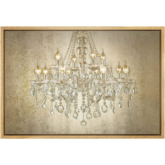 wall26 Framed Canvas Print Wall Art Brown Crystal Chandelier on Texture Background Decorative Lights Digital Art Modern Art Chic Relax/Calm for Living Room, Bedroom, Office - 16"x24" Natura