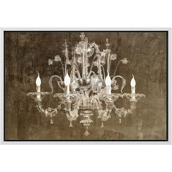 wall26 Framed Canvas Print Wall Art Brown Grunge Fancy Paint Crystal Chandelier Decorative Lights Digital Art Realism Contemporary Chic Relax/Calm for Living Room, Bedroom, Office - 16"x24"