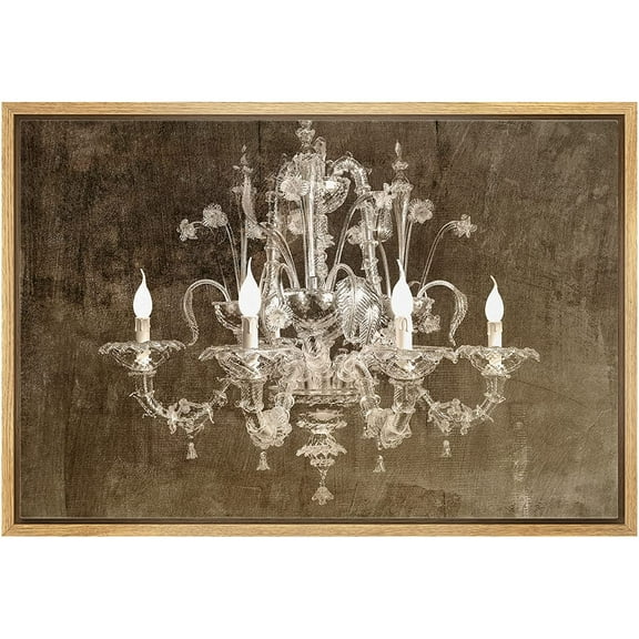 wall26 Framed Canvas Print Wall Art Brown Grunge Fancy Paint Crystal Chandelier Decorative Lights Digital Art Realism Contemporary Chic Relax/Calm for Living Room, Bedroom, Office - 16"x24"