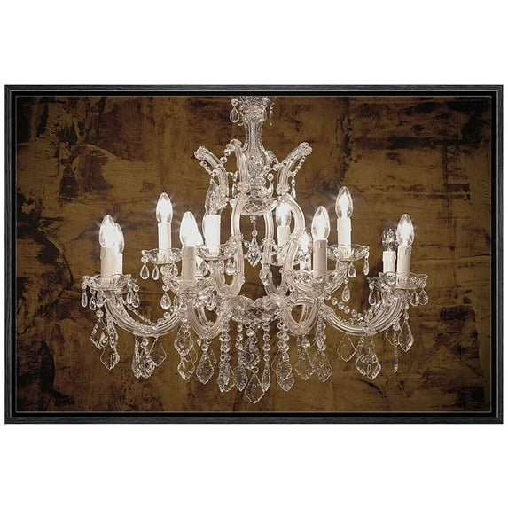 wall26 Framed Canvas Print Wall Art Brown Grunge White Crystal Chandelier Decorative Lights Digital Art Realism Contemporary Chic Relax/Calm for Living Room, Bedroom, Office - 16"x24" Black