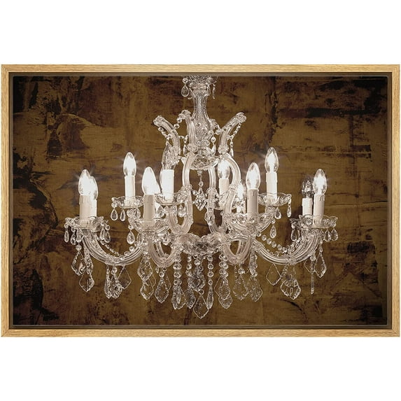 wall26 Framed Canvas Print Wall Art Brown Grunge White Crystal Chandelier Decorative Lights Digital Art Realism Contemporary Chic Relax/Calm for Living Room, Bedroom, Office - 24"x36" Natur