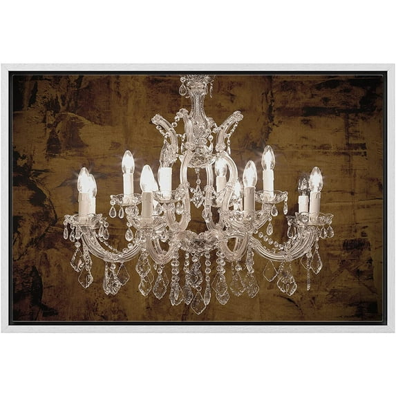 wall26 Framed Canvas Print Wall Art Brown Grunge White Crystal Chandelier Decorative Lights Digital Art Realism Contemporary Chic Relax/Calm for Living Room, Bedroom, Office - 16"x24" White