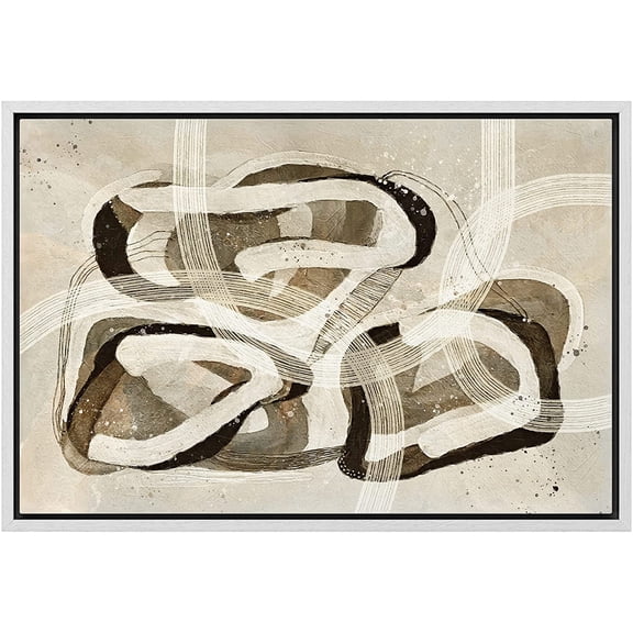 wall26 Framed Canvas Print Wall Art Brown Tan Graffiti Paint Stroke Rings Abstract Shapes Illustrations Modern Art Decorative Bohemian Multicolor for Living Room, Bedroom, Office - 16"x24"