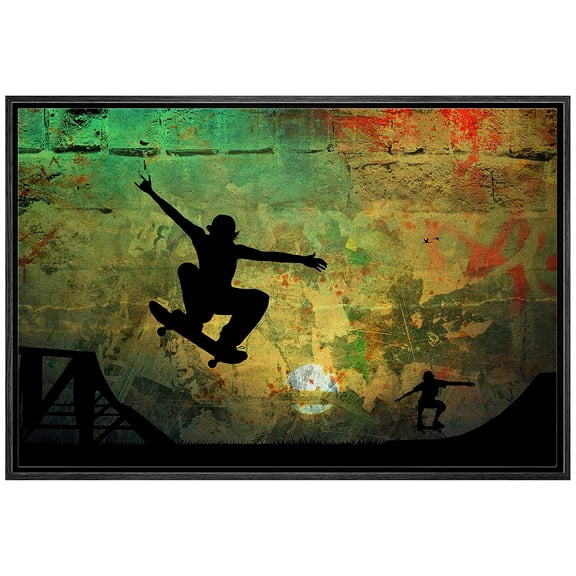 wall26 Framed Canvas Print Wall Art Brushstroke Effect Vivid Autumn Day in Park Nature Wilderness Illustrations Modern Art Scenic Colorful for Living Room, Bedroom, Office - 16"x24" Black