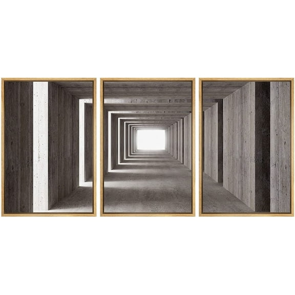 wall26 Framed Canvas Print Wall Art Brutalist Concrete Tunnel Light Building Cities Cityscape Photography Modern Rustic Scenic Urban Colorful for Living Room, Bedroom, Office - 16"x24"x3 Na