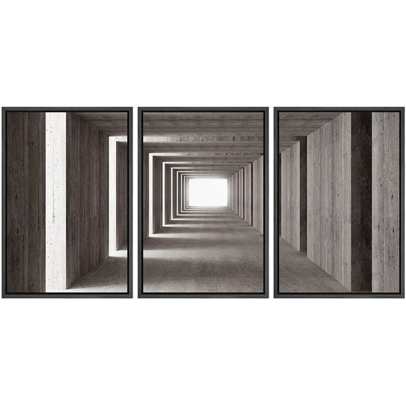 wall26 Framed Canvas Print Wall Art Brutalist Concrete Tunnel Light Building Cities Cityscape Photography Modern Rustic Scenic Urban Colorful for Living Room, Bedroom, Office - 16"x24"x3 Bl