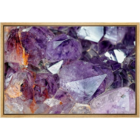 wall26 Framed Canvas Print Wall Art Close Up of Raw Purple Amethysts Crystals Nature Wilderness Photography Realism Rustic Scenic Relax/Calm Ultra for Living Room, Bedroom, Office - 24"x36"