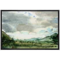 wall26 Framed Canvas Print Wall Art Cloudy Blue Sky Green Forest Valley Nature Wilderness Illustrations Fine Art Farmhouse/Country Decorative Rustic for Living Room, Bedroom, Office - 16"x24&quo