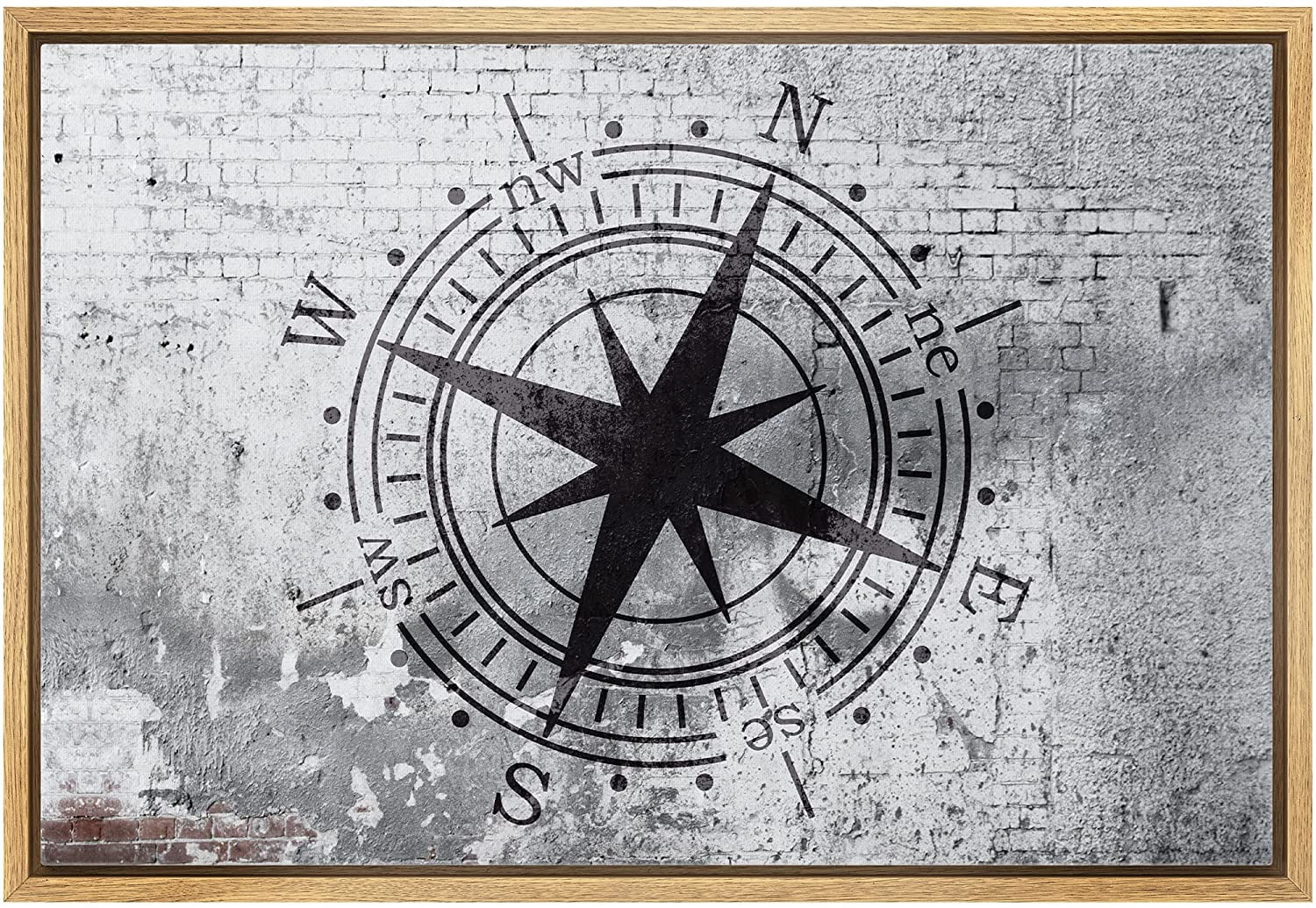 wall26 Framed Canvas Print Wall Art Compass on Gritty Gray City Brick ...