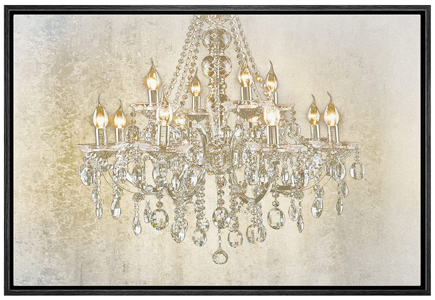 Elegant Crystal Chandelier on Beige Canvas Wall Art