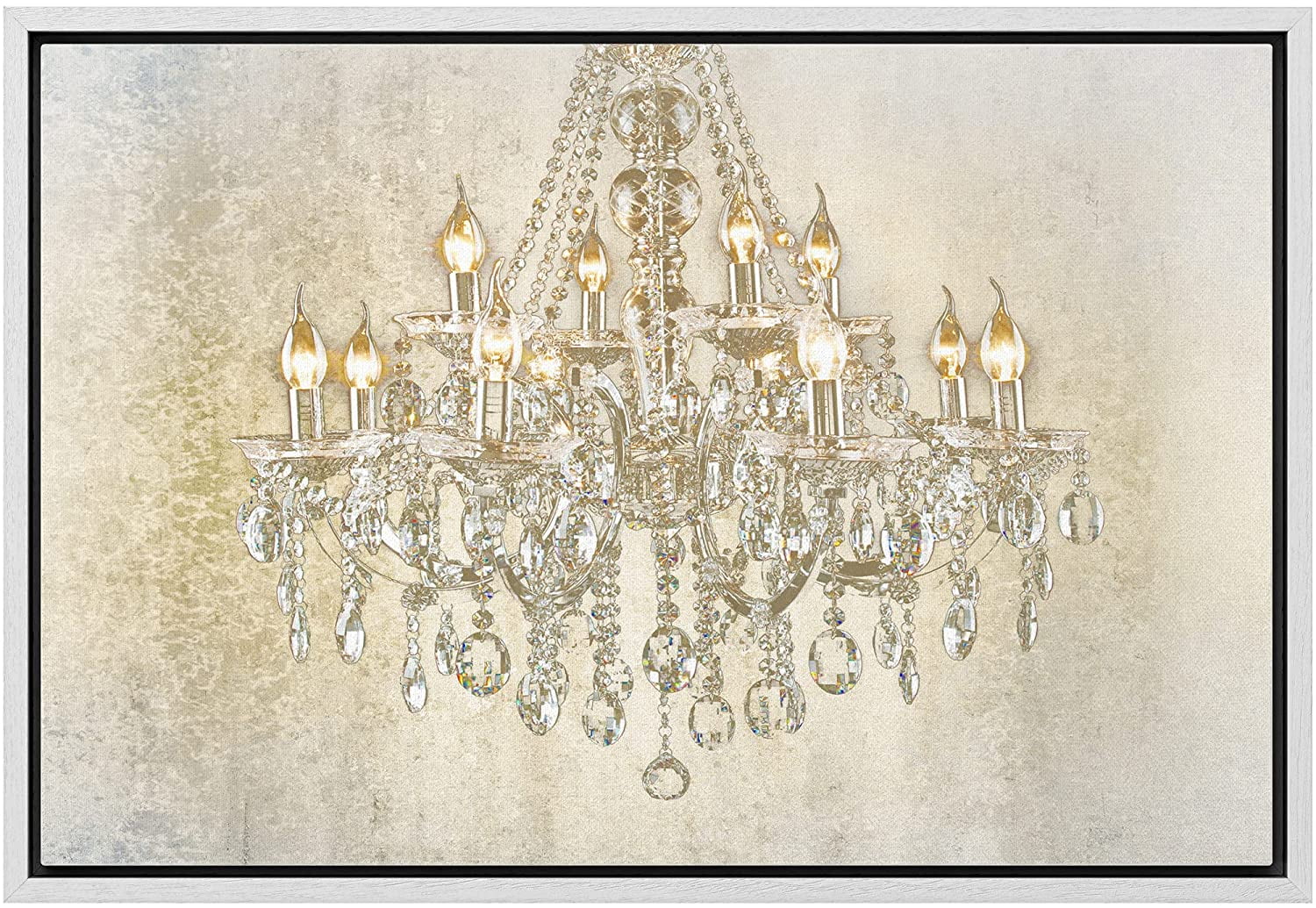 Elegant Crystal Chandelier on Beige Canvas Wall Art