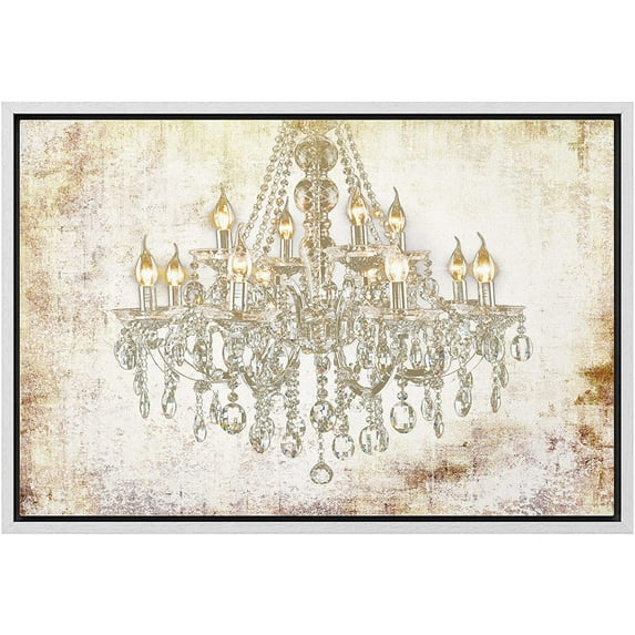 wall26 Framed Canvas Print Wall Art Crystal Chandelier on Grunge Background Decorative Lights Digital Art Modern Art Chic Relax/Calm Multicolor for Living Room, Bedroom, Office - 16"x24" Wh