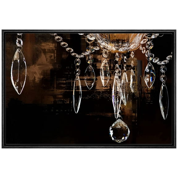 wall26 Framed Canvas Print Wall Art Crystal Chandelier Silhouette on Dark Background Decorative Lights Digital Art Modern Art Chic Relax/Calm for Living Room, Bedroom, Office - 24"x36" Blac