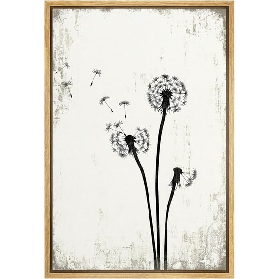 wall26 Framed Canvas Print Wall Art Dandelions in The Wind with Grunge Background Floral Nature Illustrations Modern Art Rustic Dramatic for Living Room, Bedroom, Office - 16"x24" Natural