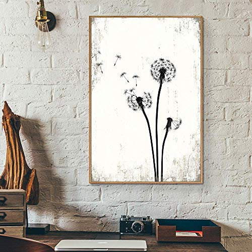 wall26 Framed Canvas Print Wall Art Dandelions in The Wind with Grunge Background Floral Nature Illustrations Modern Art Rustic Dramatic for Living Room, Bedroom, Office - 246 Natural