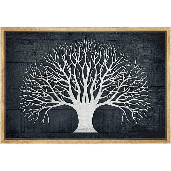 wall26 Framed Canvas Print Wall Art Dark Wood Panel Retro Vintage Forest Tree Silhouette Nature Wilderness Illustration Modern Art Farmhouse/Country for Living Room, Bedroom, Office - 16"x24&quo