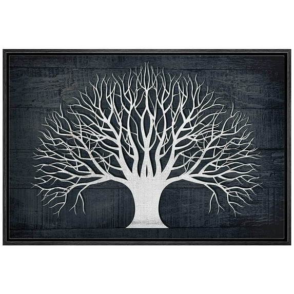 wall26 Framed Canvas Print Wall Art Dark Wood Panel Retro Vintage Forest Tree Silhouette Nature Wilderness Illustration Modern Art Farmhouse/Country for Living Room, Bedroom, Office - 16"x24&quo