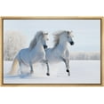 thumbnail image 1 of wall26 Framed Canvas Print Wall Art Duo of White Stallion in Snowy Winter Forest Field Animals Wildlife Realism Rustic Scenic Nature Chic Colorful for Living Room, Bedroom, Office - 24"x36", 1 of 5