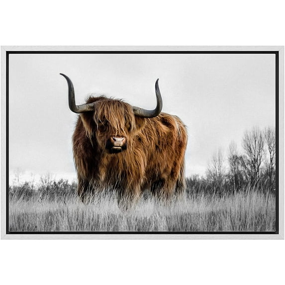 wall26 Framed Canvas Print Wall Art Duotone Brown Buffalo Bison Mountain Valley Nature Animals Photography Realism Rustic Scenic Landscape Colorful for Living Room, Bedroom, Office - 24"x36"