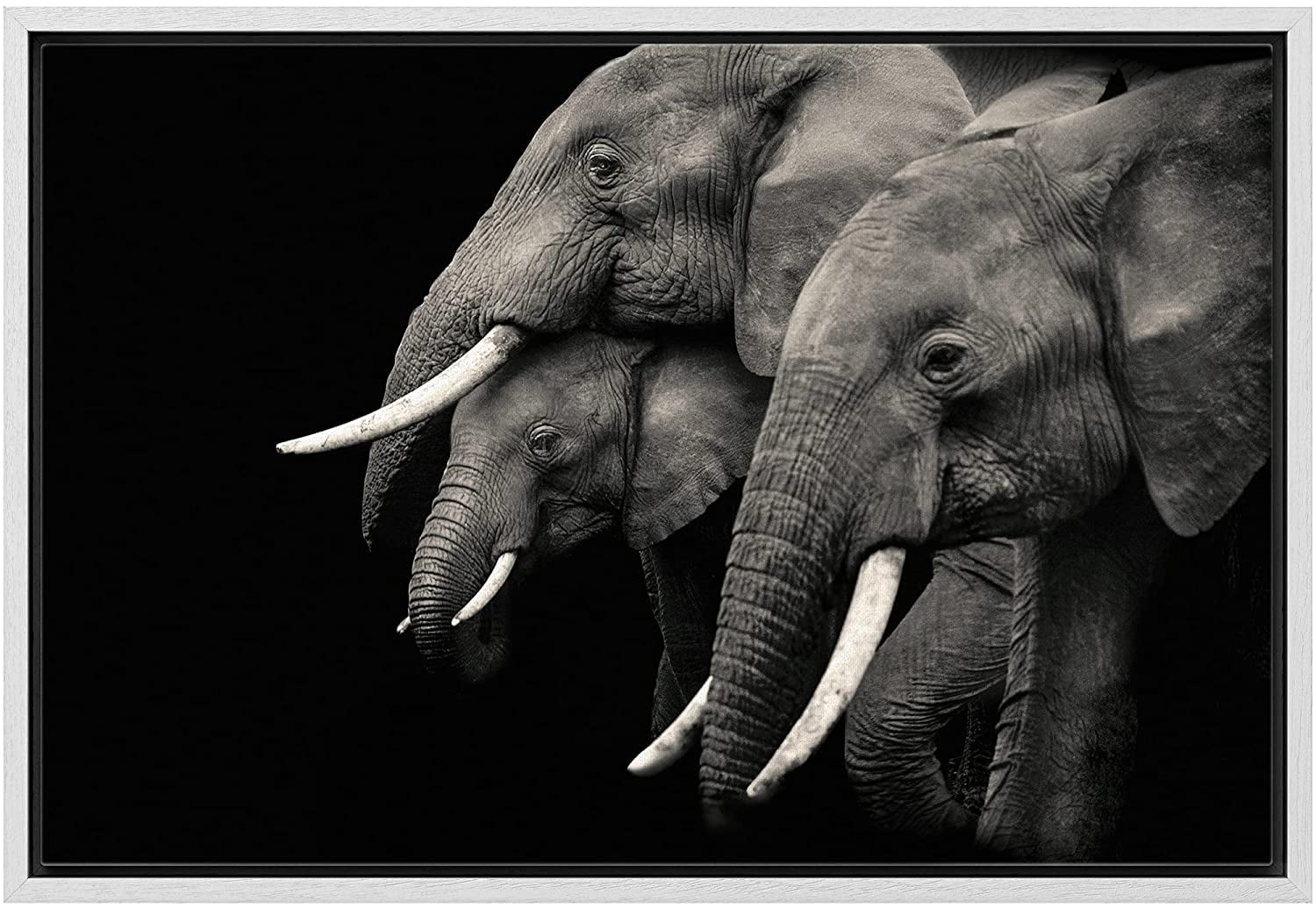 wall26 Framed Canvas Wall Art for Living Room, Bedroom Family of Elephants  I Canvas Prints for Home Decoration Ready to Hang - 24x36 inches