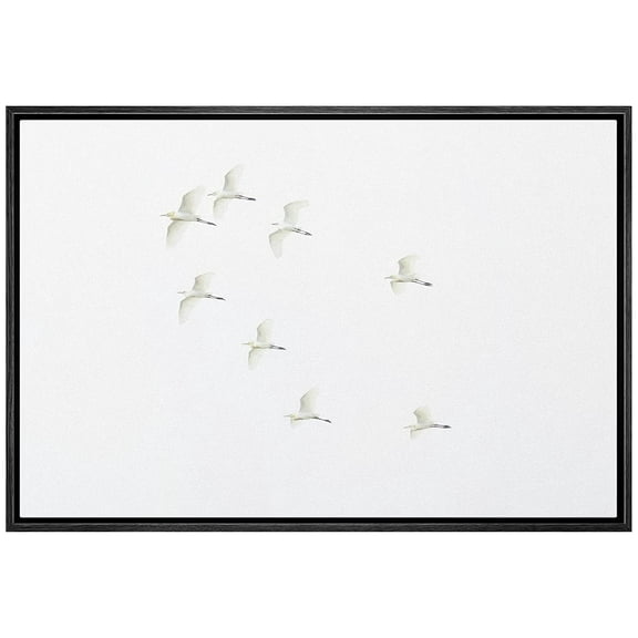 wall26 Framed Canvas Print Wall Art Duotone White Gray Birds Flying in Sky Nature Animals Photography Realism Rustic Scenic Landscape Colorful for Living Room, Bedroom, Office - 16"x24" Bla
