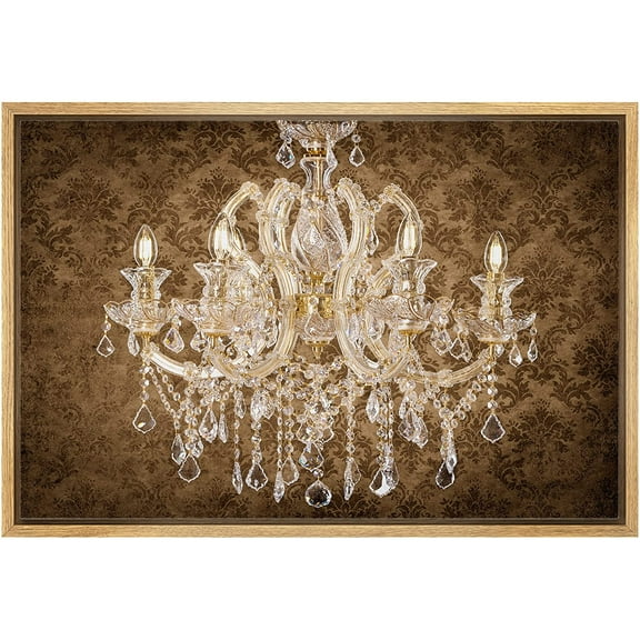 wall26 Framed Canvas Print Wall Art Fancy Brown Pattern White Crystal Chandelier Decorative Lights Digital Art Realism Contemporary Chic Relax/Calm for Living Room, Bedroom, Office - 24"x36&quot