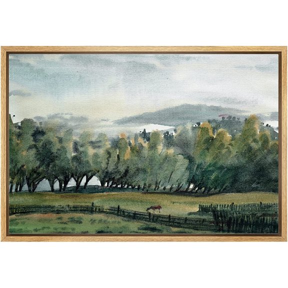 wall26 Framed Canvas Print Wall Art Forest Clearing in Green Valley Nature Wilderness Illustrations Fine Art Farmhouse/Country Decorative Rustic for Living Room, Bedroom, Office - 24"x36" N