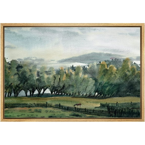 wall26 Framed Canvas Print Wall Art Forest Clearing in Green Valley Nature Wilderness Illustrations Fine Art Farmhouse/Country Decorative Rustic for Living Room, Bedroom, Office - 16"x24" N