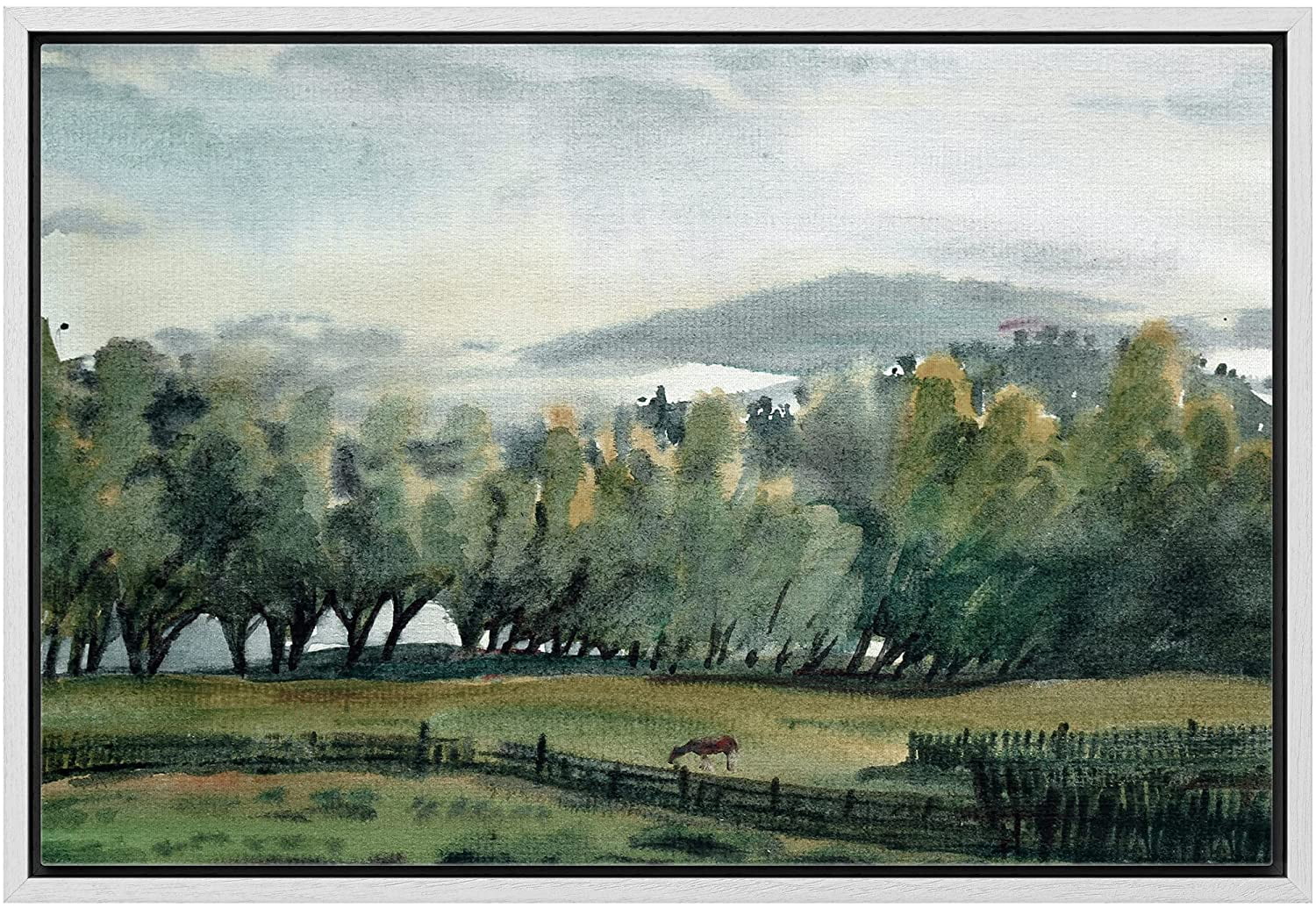 White Framed Geometric Landscape Canvas Print, 24" x 36"