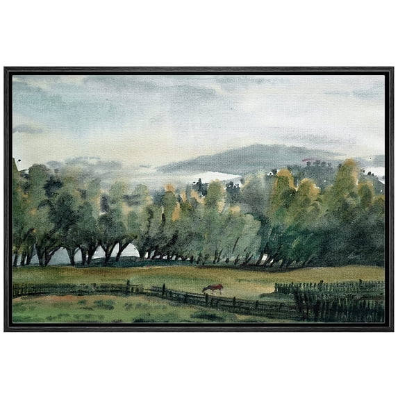 wall26 Framed Canvas Print Wall Art Forest Clearing in Green Valley Nature Wilderness Illustrations Fine Art Farmhouse/Country Decorative Rustic for Living Room, Bedroom, Office - 24"x36" B