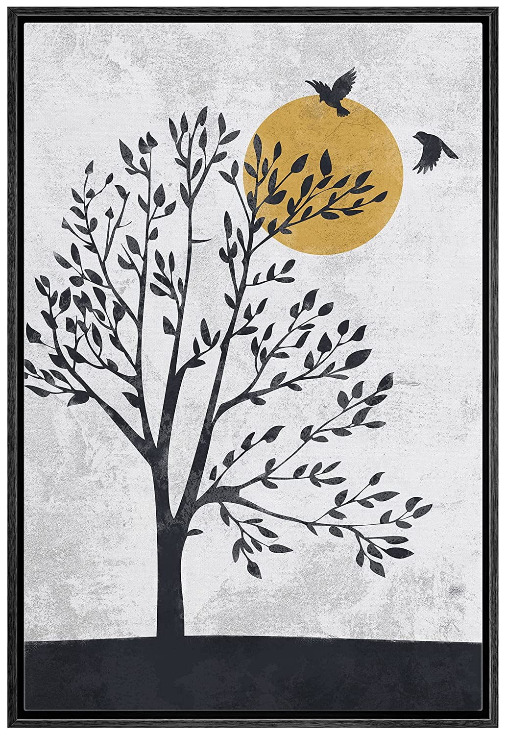 wall26 Framed Canvas Print Wall Art Forest Tree Silhouette Gold Sun ...