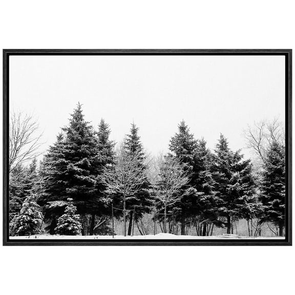 wall26 Framed Canvas Print Wall Art Forest Trees During The Winter Floral Nature Photography Realism Expressive Dark Black and White for Living Room, Bedroom, Office - 16"x24" Black
