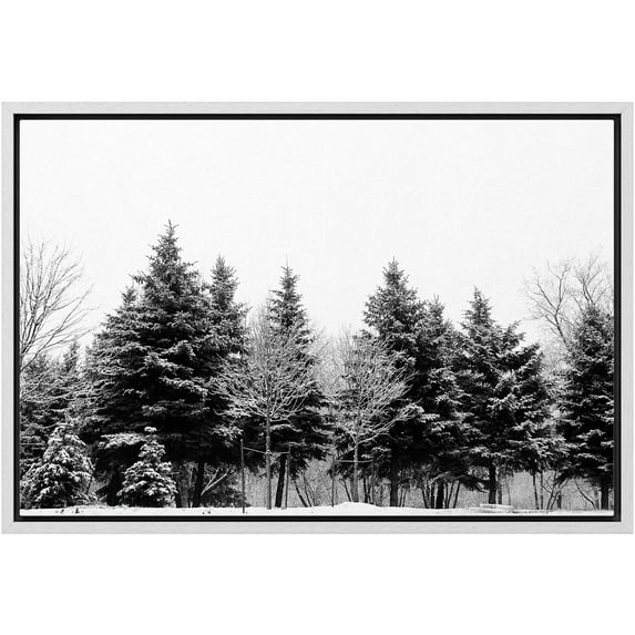 wall26 Framed Canvas Print Wall Art Forest Trees During The Winter Floral Nature Photography Realism Expressive Dark Black and White for Living Room, Bedroom, Office - 24"x36" White