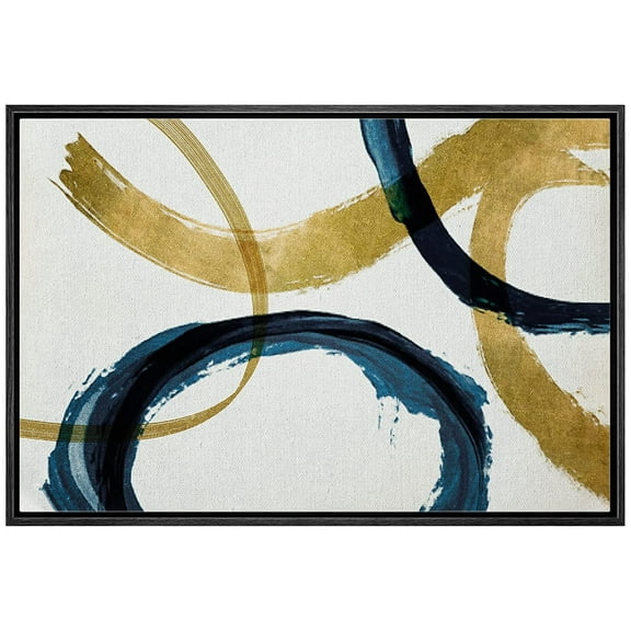 wall26 Framed Canvas Print Wall Art Geometric Gold Blue Paint Stroke Collage Abstract Shapes Illustrations Modern Art Decorative Bohemian Multicolor for Living Room, Bedroom, Office - 24"x36&quo