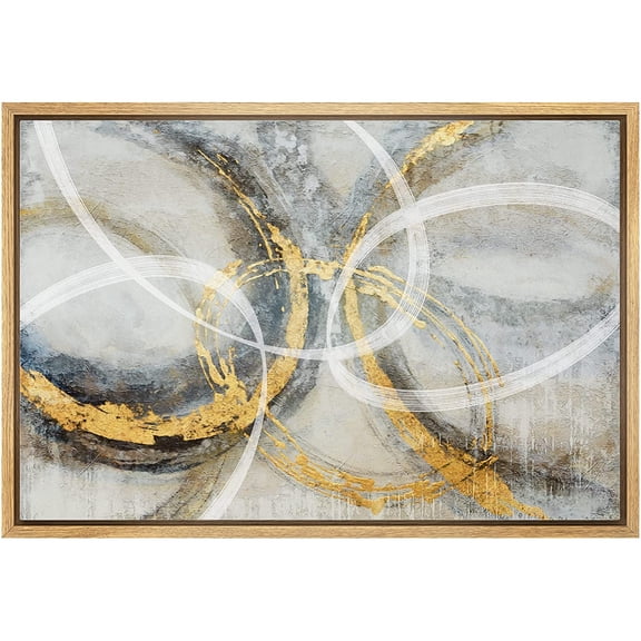 wall26 Framed Canvas Print Wall Art Geometric Graffiti Gold Black Rings Abstract Shapes Illustrations Modern Art Decorative Bohemian Multicolor for Living Room, Bedroom, Office - 24"x36" NA