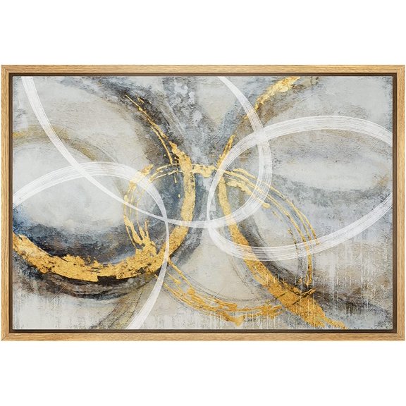 wall26 Framed Canvas Print Wall Art Geometric Graffiti Gold Black Rings Abstract Shapes Illustrations Modern Art Decorative Bohemian Multicolor for Living Room, Bedroom, Office - 16"x24" NA