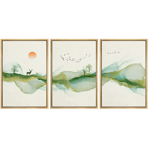 wall26 Framed Canvas Print Wall Art Geometric Watercolor Deer Bird Forest Abstract Shapes Illustrations Modern Art Decorative Boho Multicolor for Living Room, Bedroom, Office - 24"x36"x3 Na