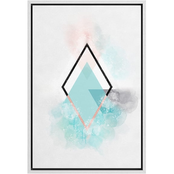 wall26 Framed Canvas Print Wall Art Geometric Watercolor Explosion Black &amp; Pink Diamond Abstract Shapes Illustrations Minimalism Mid-Century Modern for Living Room, Bedroom, Office - 24"x36&