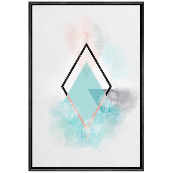 wall26 Framed Canvas Print Wall Art Geometric Watercolor Explosion Black &amp; Pink Diamond Abstract Shapes Illustrations Minimalism Mid-Century Modern for Living Room, Bedroom, Office - 24"x36&
