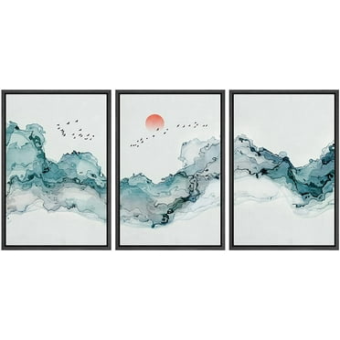 wall26 Framed Canvas Print Wall Art Geometric Watercolor Smoke Cloud Sky Abstract Shapes Illustrations Modern Art Decorative Boho Multicolor for Living Room, Bedroom, Office - 24&quot;x36&quot;x3 Bla