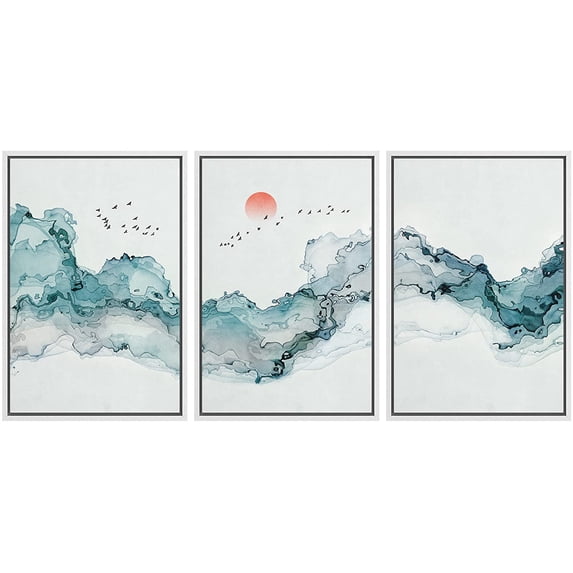 wall26 Framed Canvas Print Wall Art Geometric Watercolor Smoke Cloud Sky Abstract Shapes Illustrations Modern Art Decorative Boho Multicolor for Living Room, Bedroom, Office - 16"x24"x3 Whi