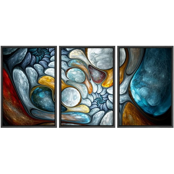 wall26 Framed Canvas Print Wall Art Glowing 3D Oblong Bubble Pattern Abstract Shapes Digital Art Modern Art Rustic Scenic Colorful Multicolor Ultra for Living Room, Bedroom, Office - 16"x24"